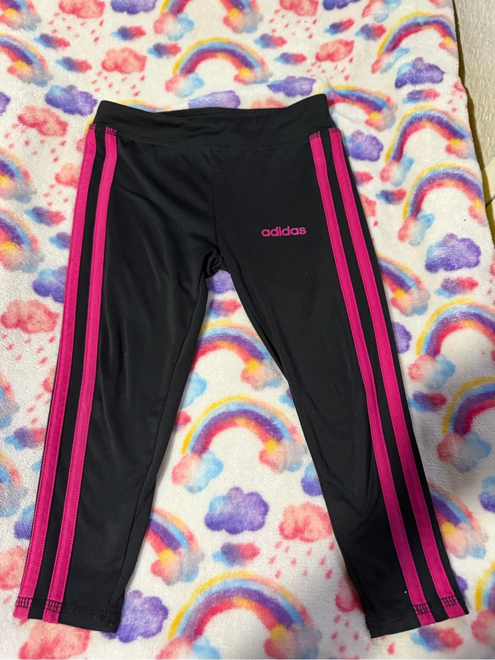 adidas Black Leggings with Pink Side Stripes